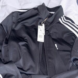Adidas Men's Black Bomber Jacket with White Stripes